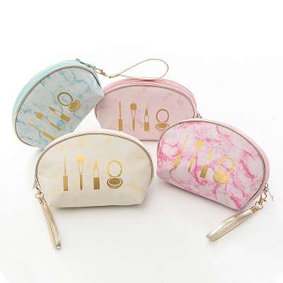 Waterproof Custom Logo marble look Removable Cute soft Pu storage cosmetic Bag for Makeups